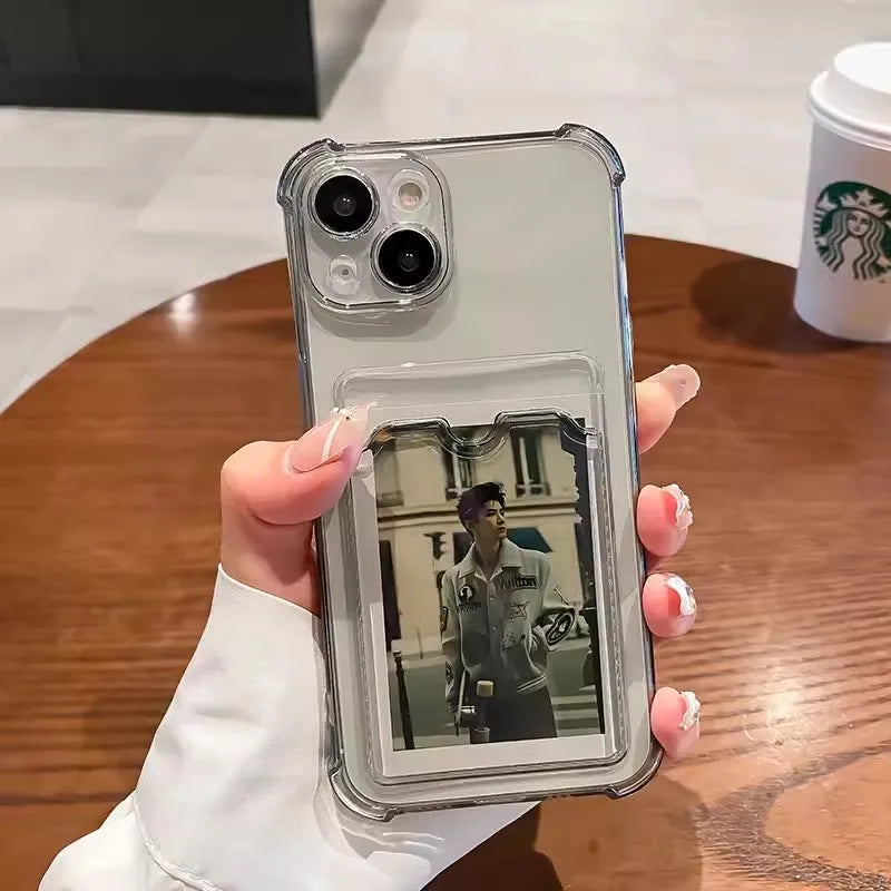 Phone Case For iPhone 17 16 15 14 13 Pro Max Air 11 12 Pro 7 8 Plus 16E Transparent Card Slot Bag Holder Shockproof Wallet Cover