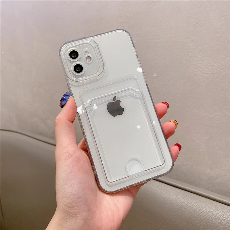 Transparent Card Slot Wallet TPU Soft Case For iPhone 14 1513 11 12 Mini Pro Max XS XR 7 8 Plus SE Shockproof Cool Storage Cover