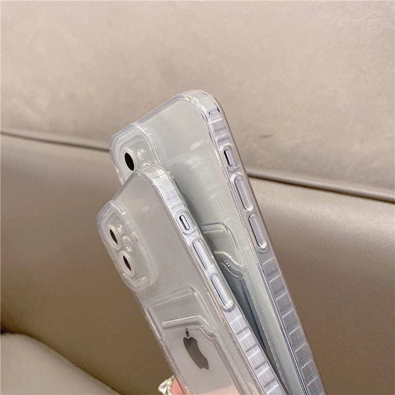 Transparent Card Slot Wallet TPU Soft Case For iPhone 14 1513 11 12 Mini Pro Max XS XR 7 8 Plus SE Shockproof Cool Storage Cover