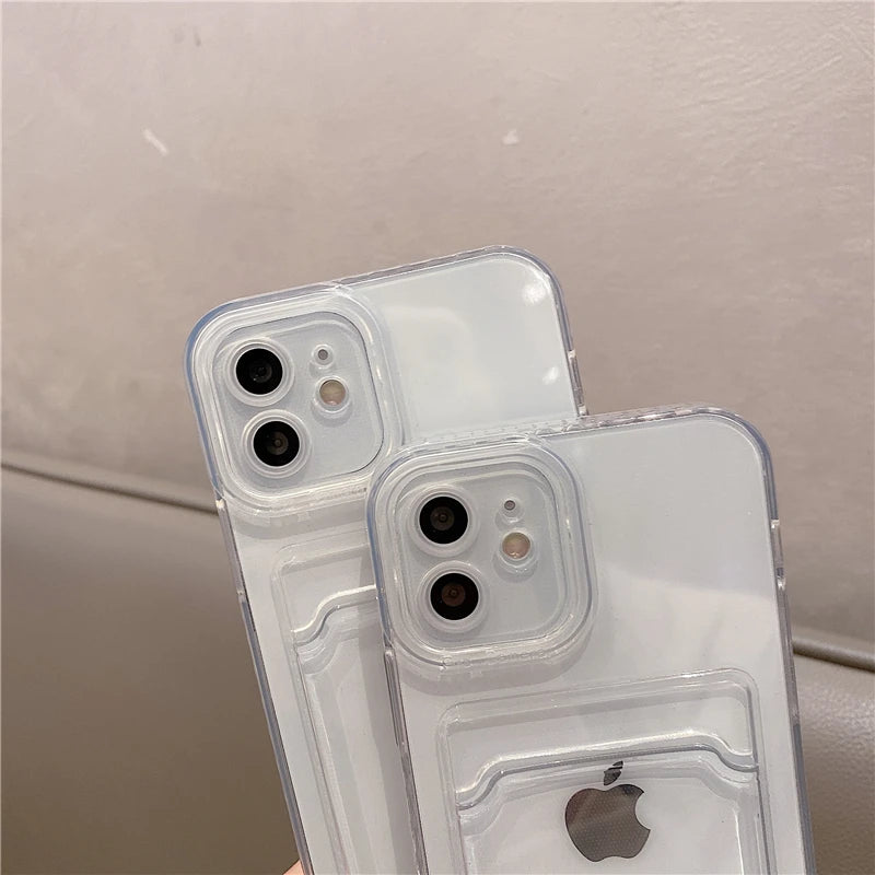 Transparent Card Slot Wallet TPU Soft Case For iPhone 14 1513 11 12 Mini Pro Max XS XR 7 8 Plus SE Shockproof Cool Storage Cover