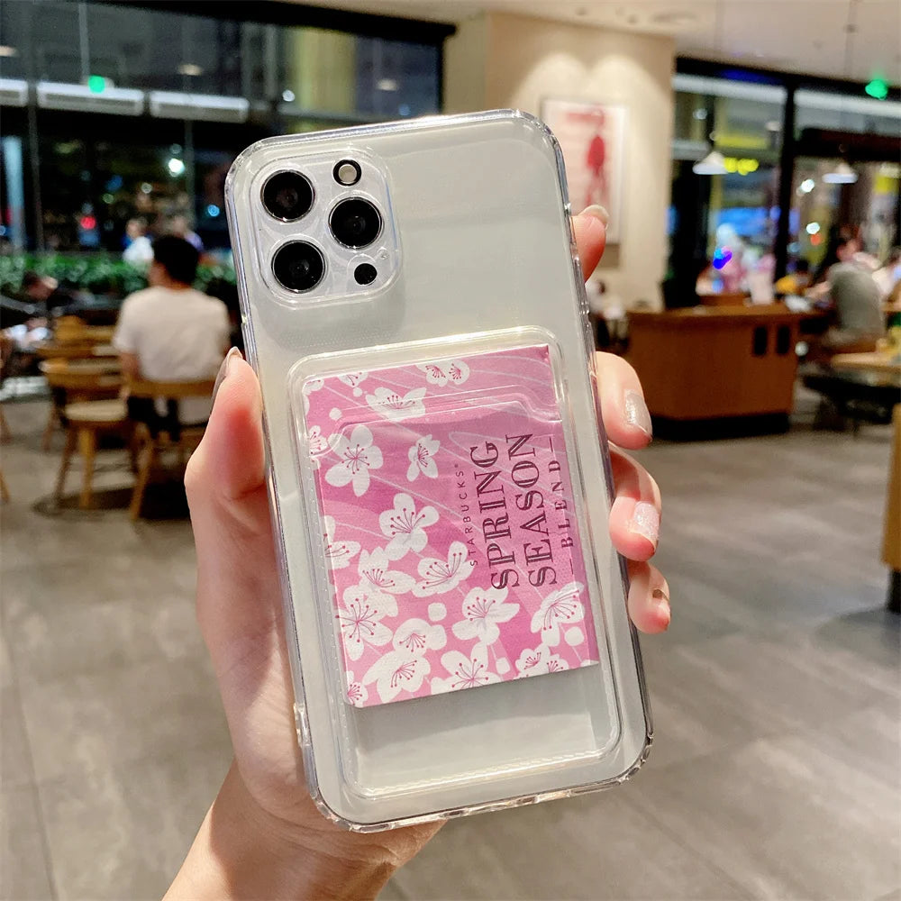 Photo Pocket Silicone Case For iPhone 16 15 14 11 Pro Max 13 12Mini X XR 7 8 Plus Shockproof Clear Soft Card Holder Wallet Cover