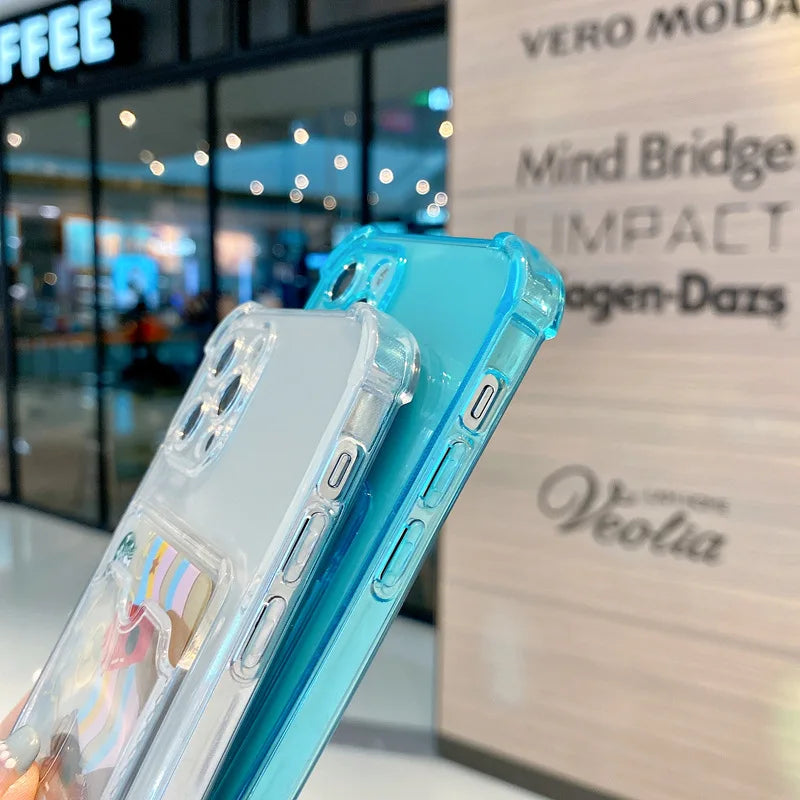 Bumper Card Slot Transparent Phone Cover For iPhone 14 11 12 13 Pro XR XS Max X 6 7 8 Plus SE Wallet Soft Shockproof Back Case