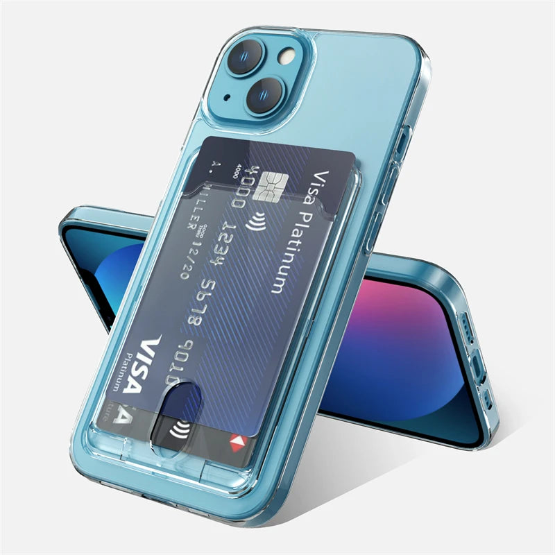 Luxury Transparent Card Slot Holder Wallet Case For iPhone 15 14 Plus 13 12 11 Pro Max XR Shockproof Clear Hard Acrylic Cover
