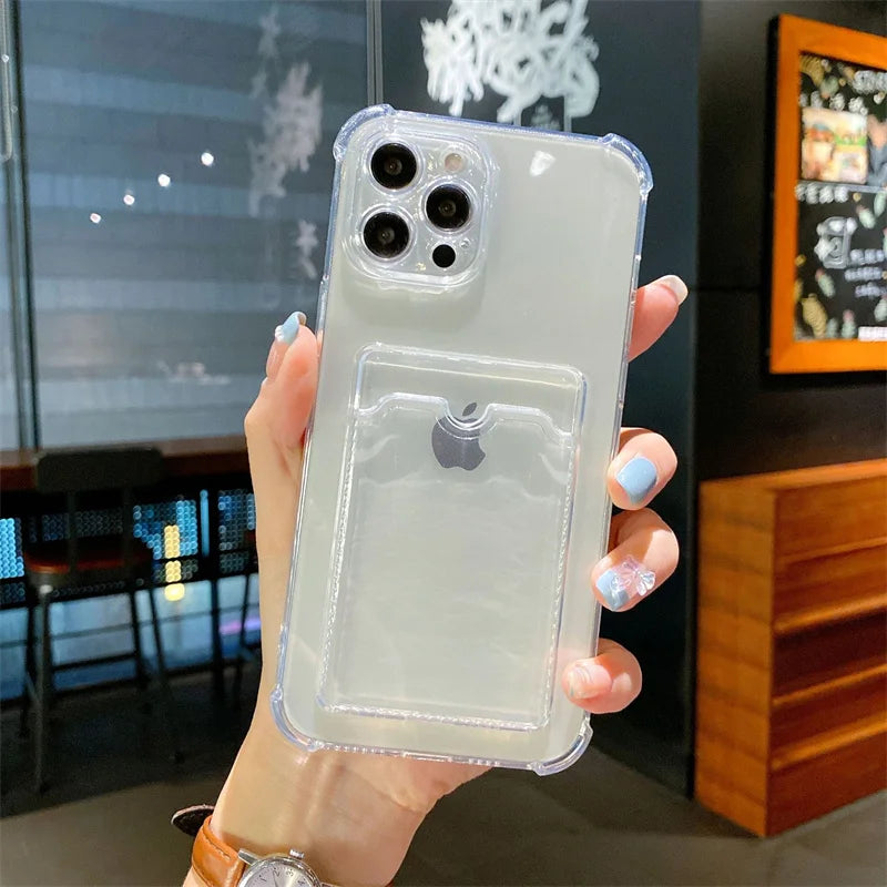 Bumper Card Slot Transparent Phone Cover For iPhone 14 11 12 13 Pro XR XS Max X 6 7 8 Plus SE Wallet Soft Shockproof Back Case