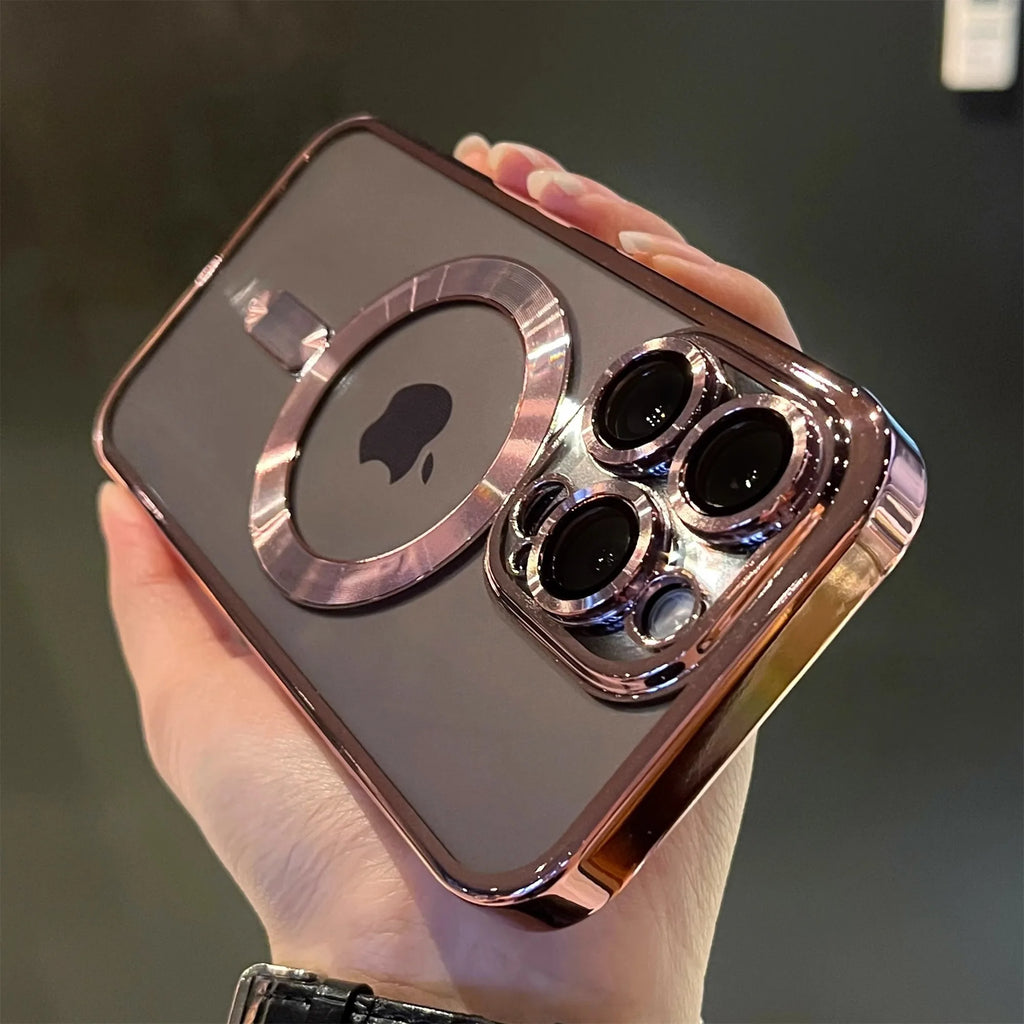 Luxury Magnetic Plating Clear Case For Magsafe Wireless Charging iPhone 11 12 13 14 15 16 17 Pro Max Air Plus Shockproof Cover