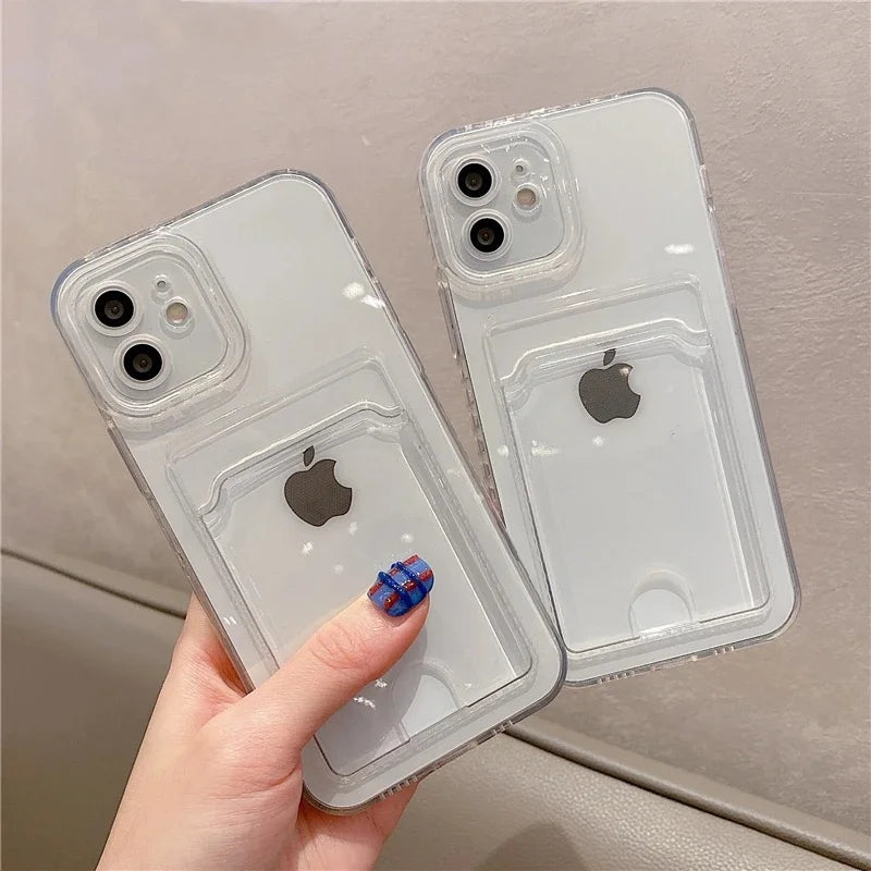 Transparent Card Slot Wallet TPU Soft Case For iPhone 14 1513 11 12 Mini Pro Max XS XR 7 8 Plus SE Shockproof Cool Storage Cover