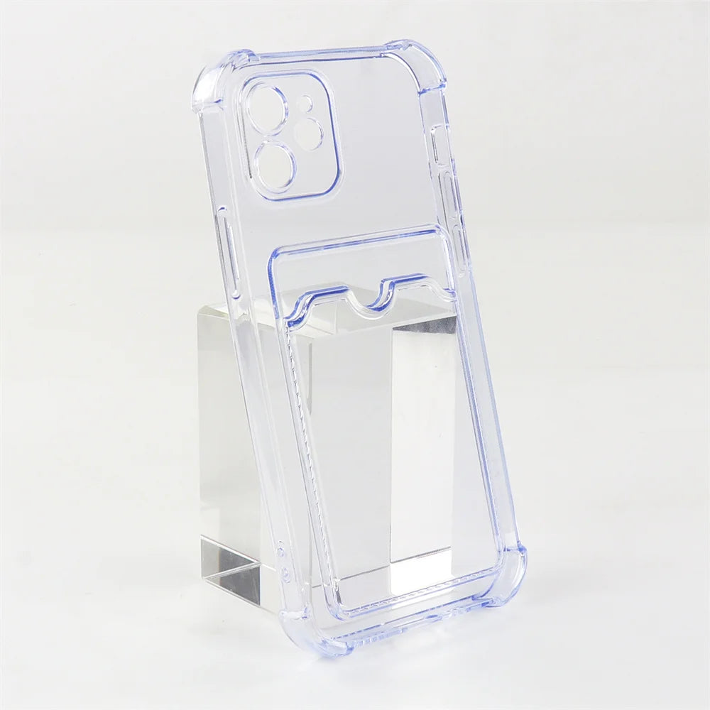 Transparent Card Slot Bag Holder Case For iPhone 15 14 13 12 11 Pro Max Mini X XR XS 7 8 Plus Clear Shockproof Soft Wallet Cover