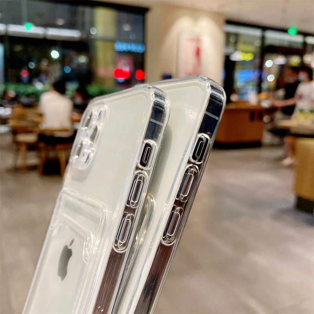 Photo Pocket Silicone Case For iPhone 16 15 14 11 Pro Max 13 12Mini X XR 7 8 Plus Shockproof Clear Soft Card Holder Wallet Cover