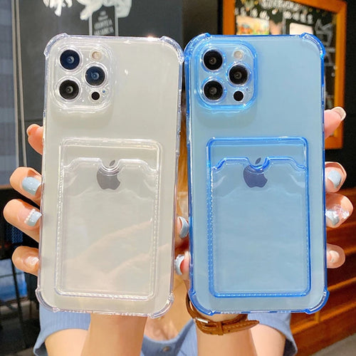 Bumper Card Slot Transparent Phone Cover For iPhone 14 11 12 13 Pro XR XS Max X 6 7 8 Plus SE Wallet Soft Shockproof Back Case