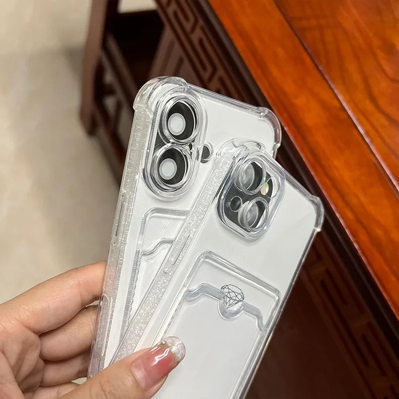 Transparent Soft Card Holder Bag Case For iPhone 17 Air 16 15 14 13 12 mini 11 Pro X XR Xs Max 7 8 Plus 16e Shockproof Cover